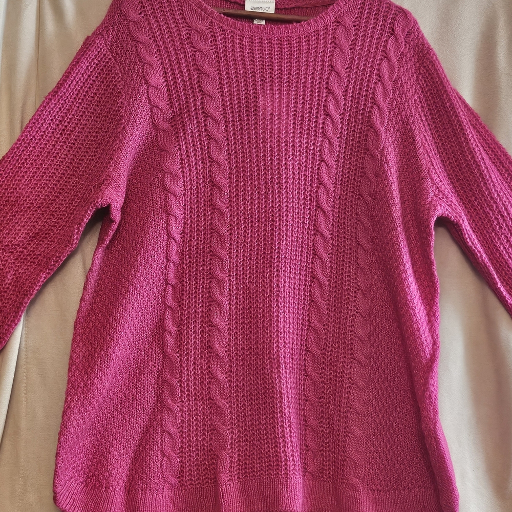 Avenue Vibrant Pink Cable Knit Sweater
